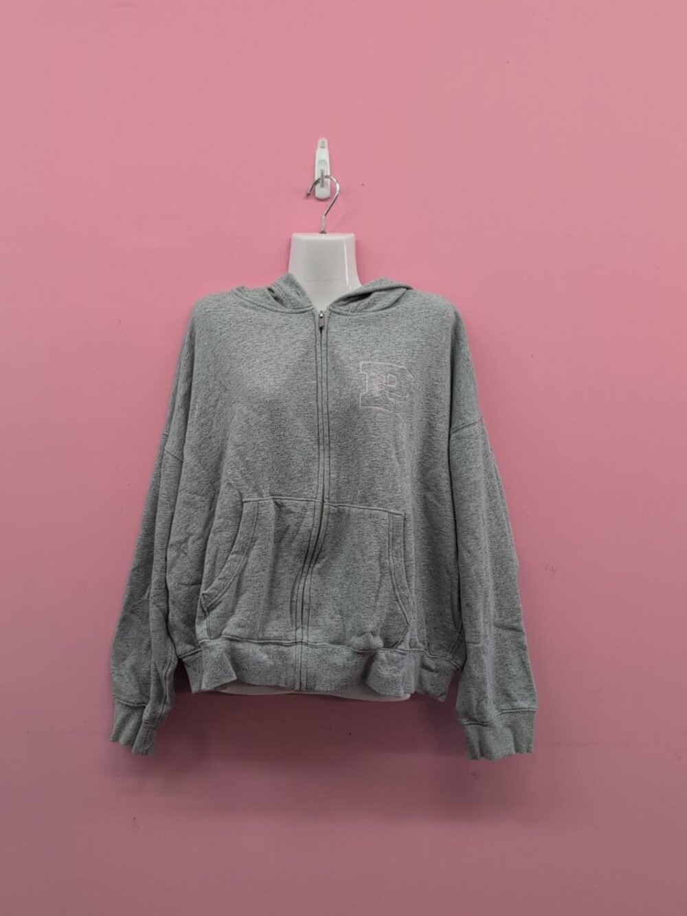Victoria Secret PINK Campus Fleece Full Zip Hoodie Size XL Heather Grey